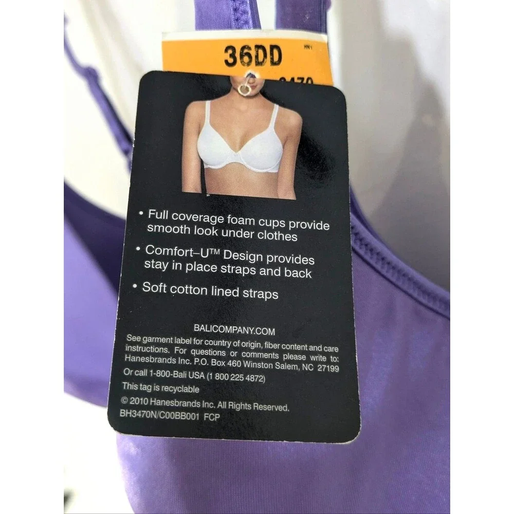 NEW Bali One Smooth U Purple Full Coverage Bra - Size 36DD - Style 3470